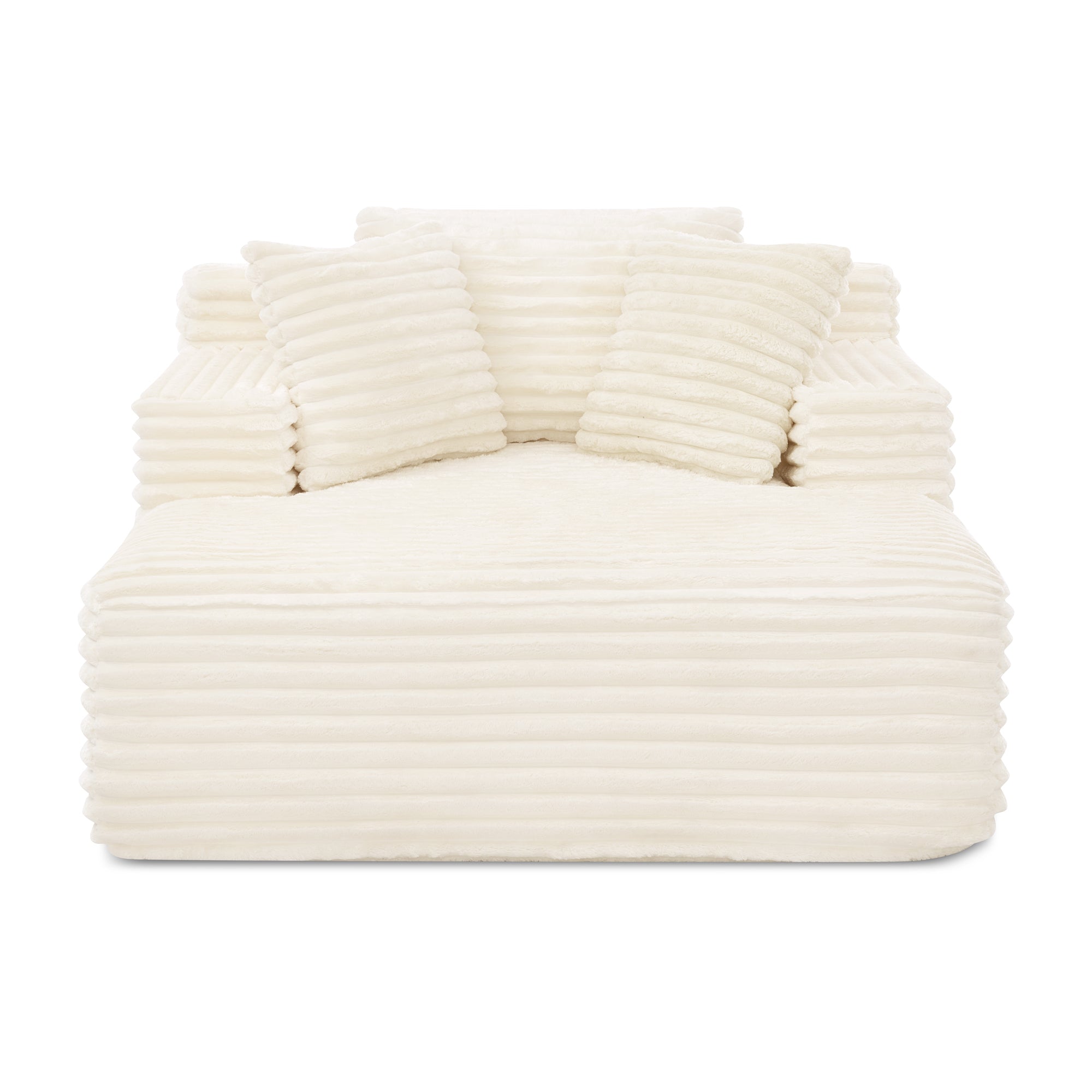 Beige Corduroy Foam Chaise Lounge Sofa Bed with Deep Seat, Compressible Cloud Couch for Living Room, Bedroom, Apartment