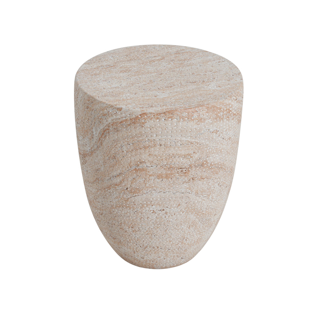 Outdoor/Indoor Lightweight Concrete Side Table, Travertine Finish, Beige, 14.25x14.25x17.50 inches