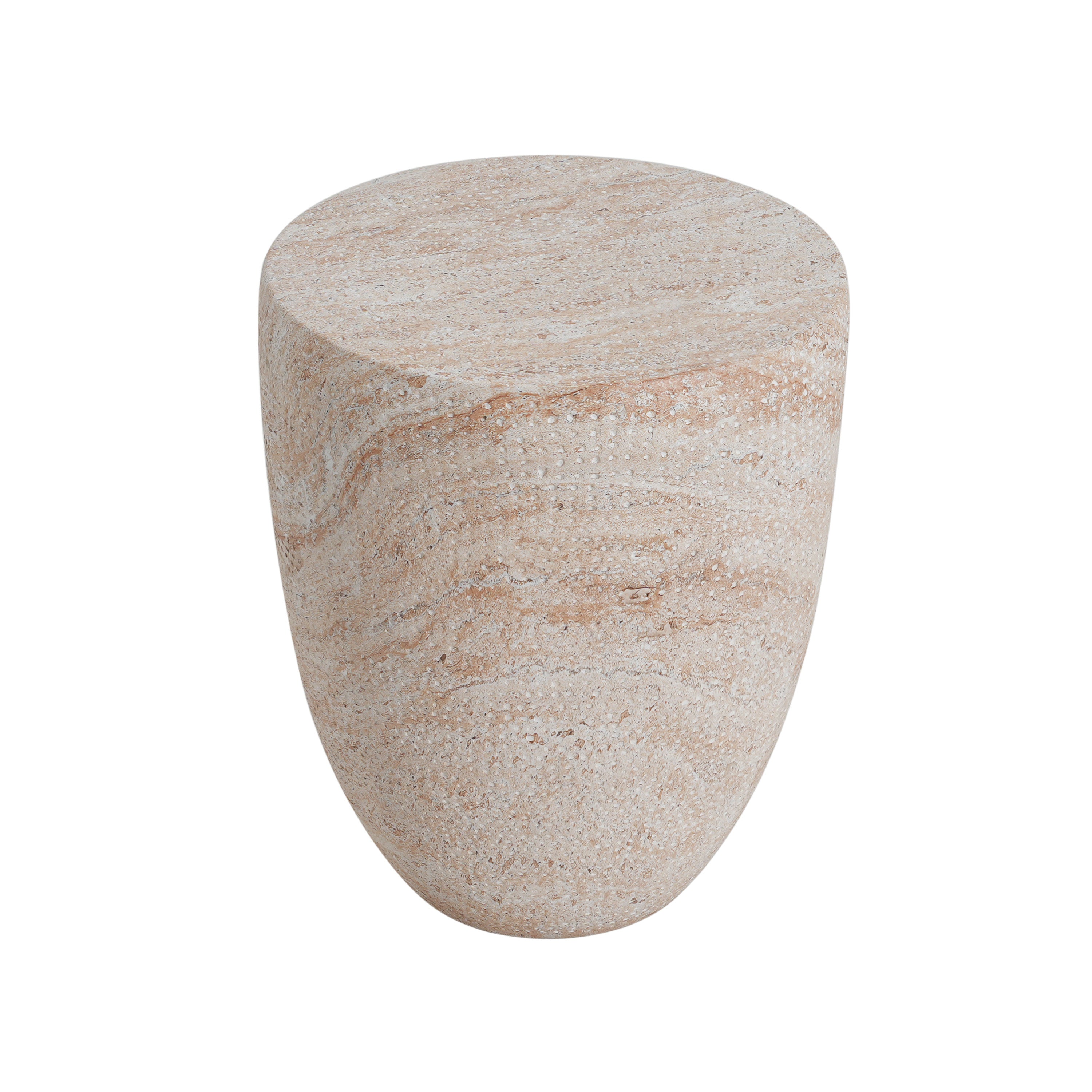 Outdoor/Indoor Lightweight Concrete Side Table, Travertine Finish, Beige, 14.25x14.25x17.50 inches
