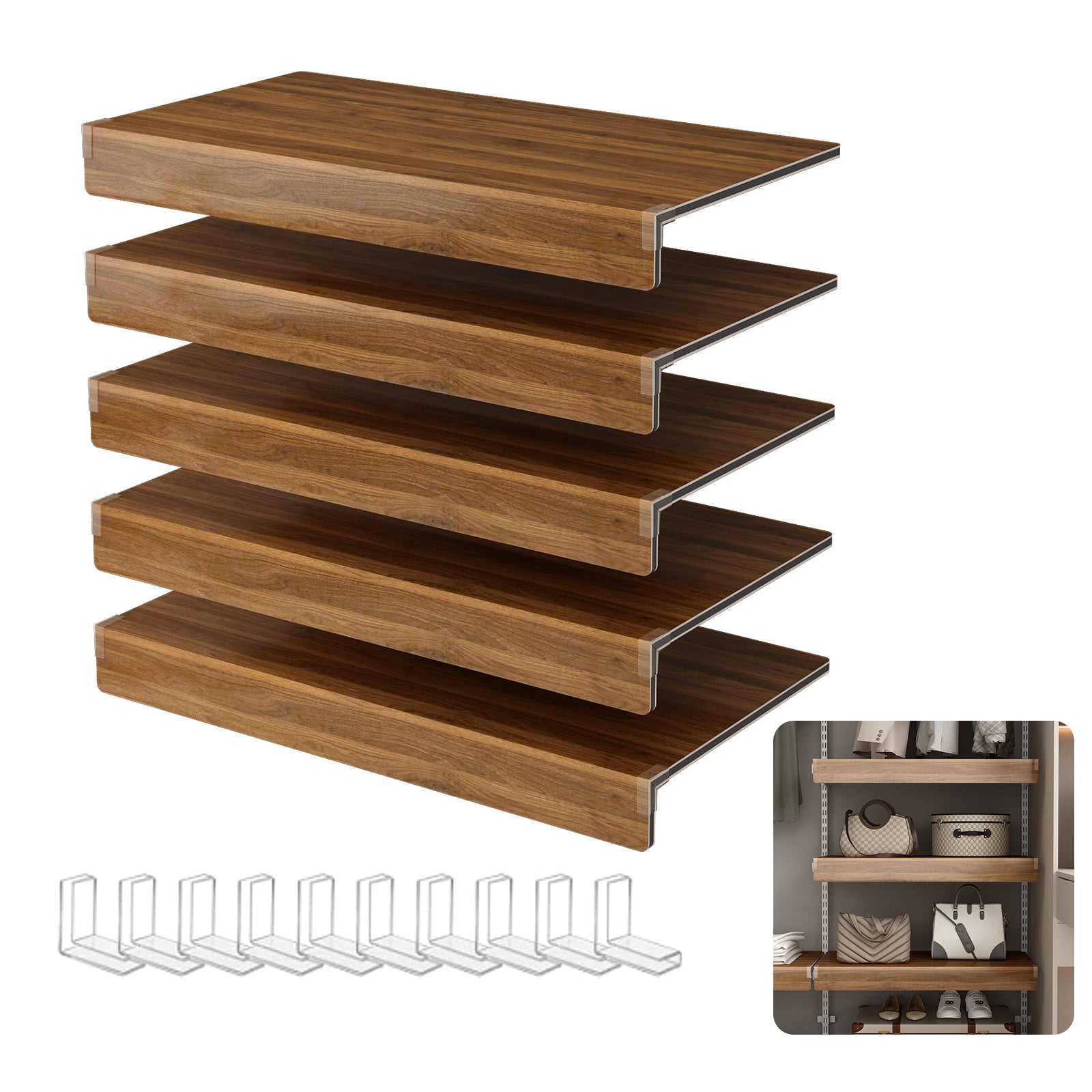 ( 30*12 INCH ) 5 Pcs Wire Shelf Covers, Foamed PVC Wire Rack Covers for Removable Closet (Not Wood), Pantry Shelves for Cabinet Bathroom Kitchen Shelving Decoration ( WALNUT Color )