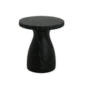 Outdoor Travertine MGO Side Table with Black Marble Effect, Lightweight Concrete, 20x20x23 Inches