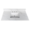 43-inch Quartz Bathroom Vanity Top, 3/4' Thick with Undermount Single Bowl Middle Sink, 4 Inch High Backsplash, 3 Pre-Drilled Faucet Hole, Stain & Heat Resistant, Carrara White Quartz with Veins