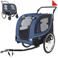 2-in-1 Bike Trailer & Pet Stroller for Dogs up to 100lbs– Foldable Pet Carrier Cart with two 8'' Front Caster & 20'' Quick Release Air-Filled Wheels, Breathable Mesh and PVC Rain Cover, Dark Blue