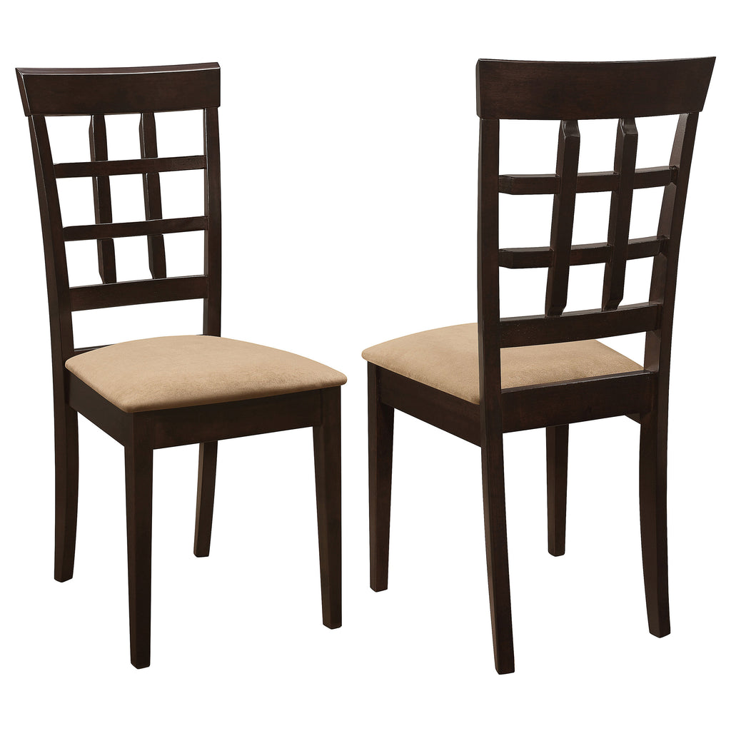 Cappuccino and Beige Lattice Back Dining Chair Set of 2: Stylish Wooden Chairs with Beige Upholstery, Ergonomic Design, Natural Wood Finish