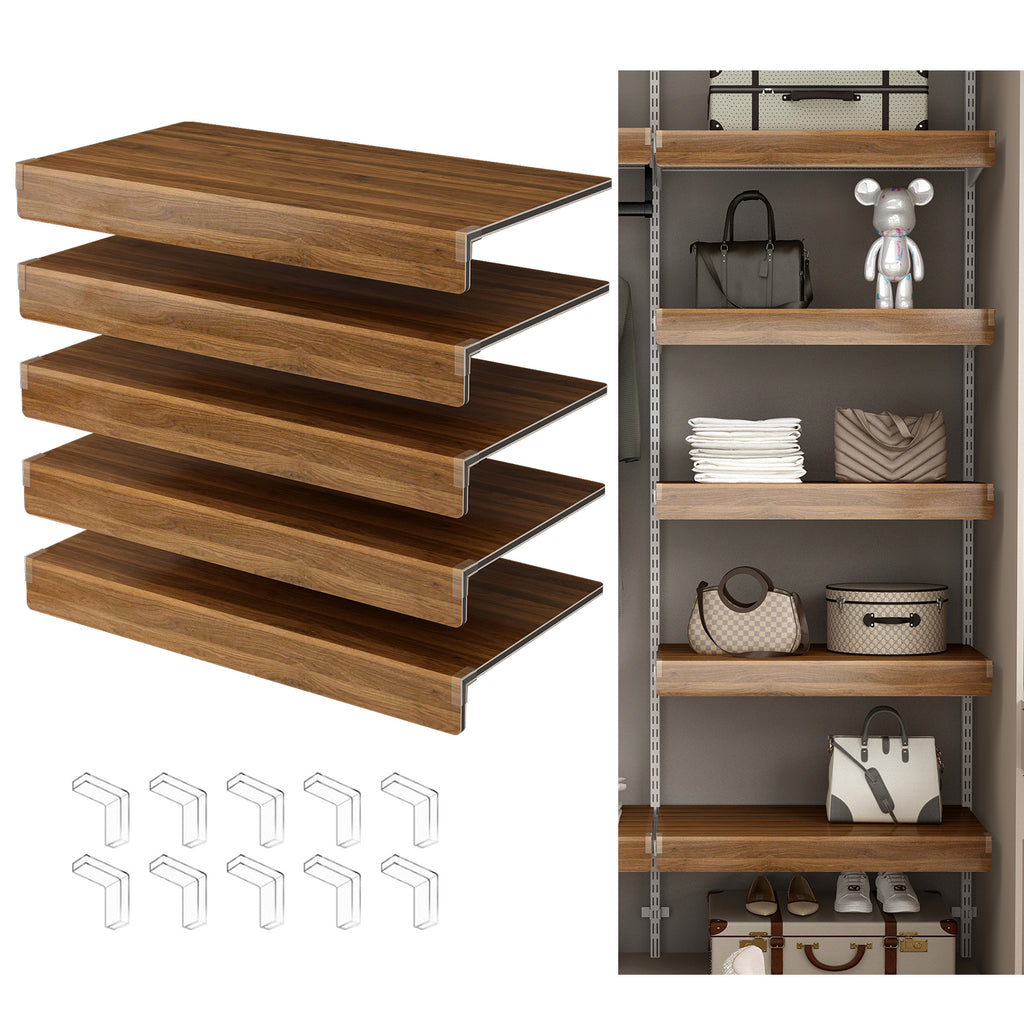 ( 28*16 INCH ) 5 Pcs Wire Shelf Covers, Foamed PVC Wire Rack Covers for Removable Closet (Not Wood), Pantry Shelves for Cabinet Bathroom Kitchen Shelving Decoration ( WALNUT Color )