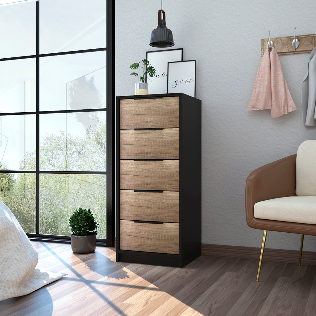 5-Drawer Rectangle Dresser Wenge and Light Oak