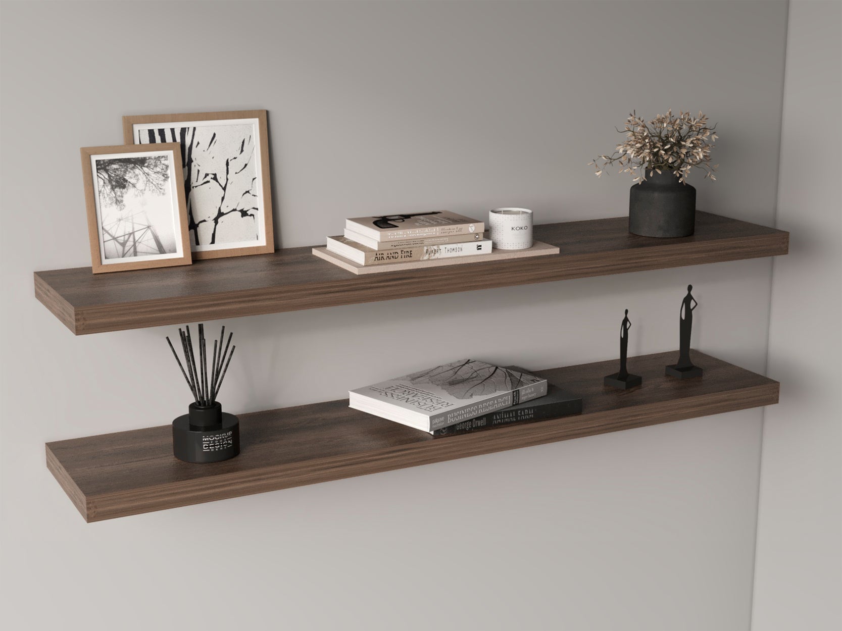 Ecco 47' Wide Floating Shelves Set Of 2, Shelves For Wall Decor For Bedroom, Bathroom Storage Shelves, Book Shelves For Living Room, Dark Brown
