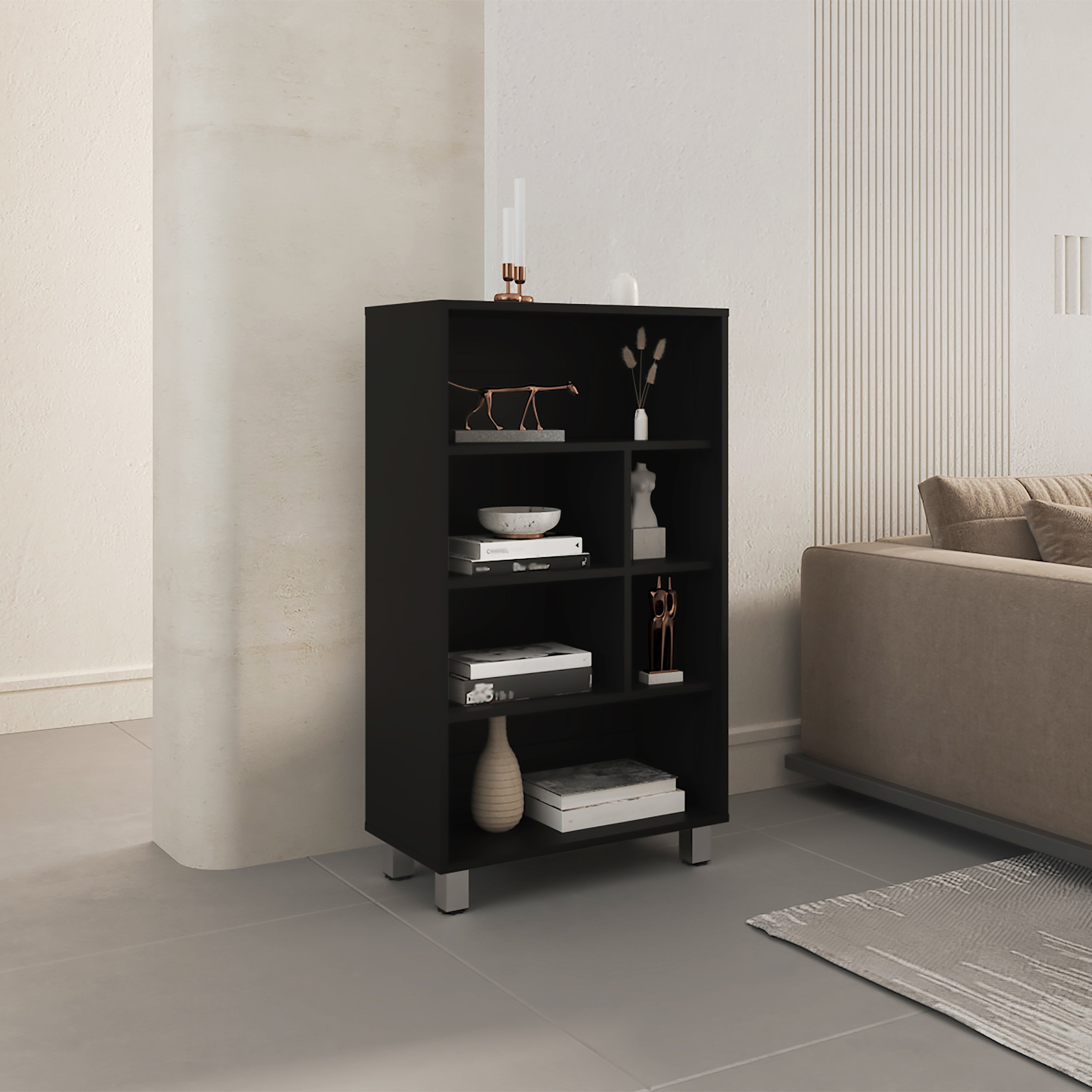 Bellagio 40' Tall Four-Tier Shelf Narrow Bookcase Black