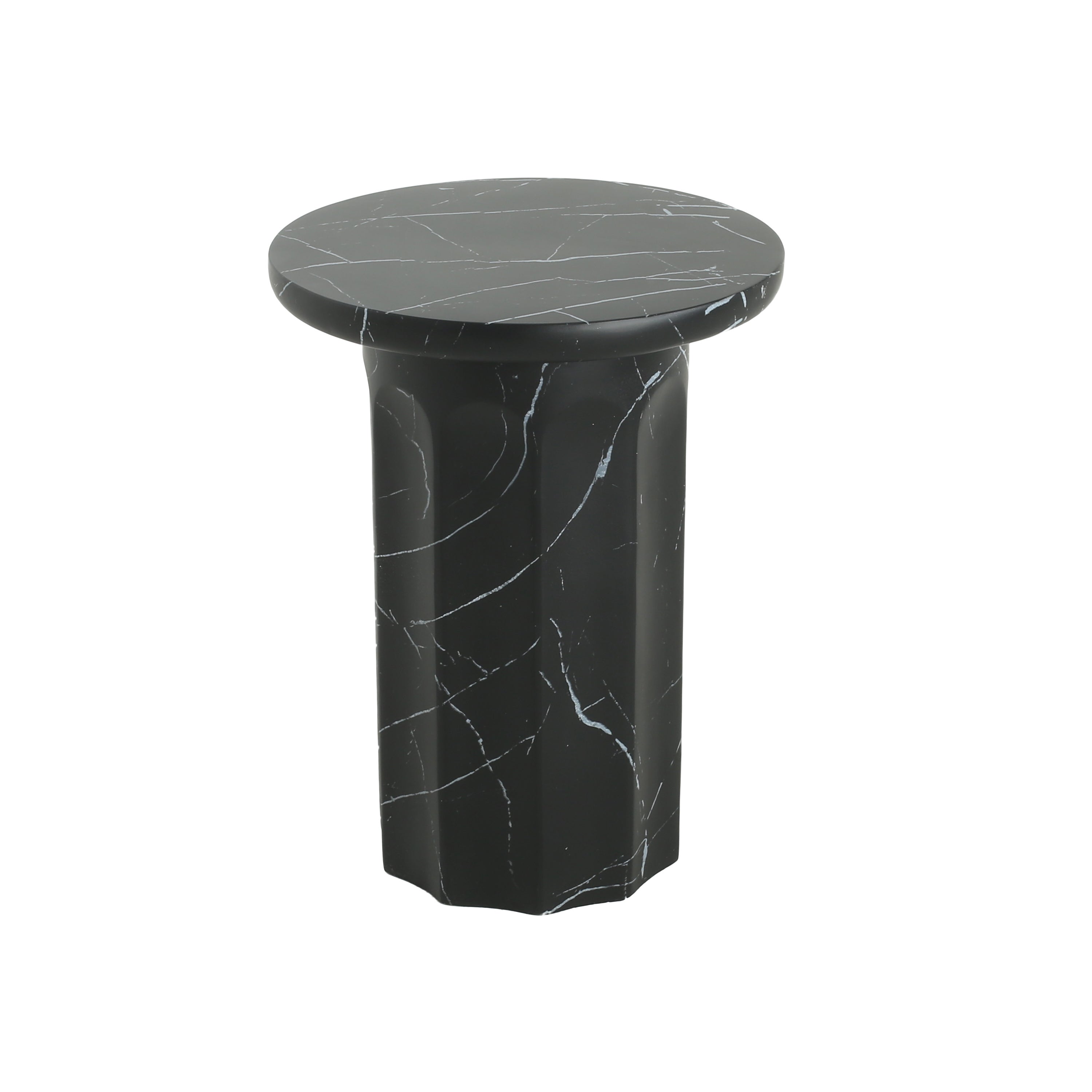 Outdoor Lightweight Concrete Black Marble Effect Side Table for Living Room and Patio