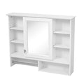 Modern White 35 inch Wall-Mount 2-in-1 Mirror Cabinet with Adjustable Shelves, Soft-Closing Hinges, Open Storage, for Bathroom Vanity, Living Room, Bedroom