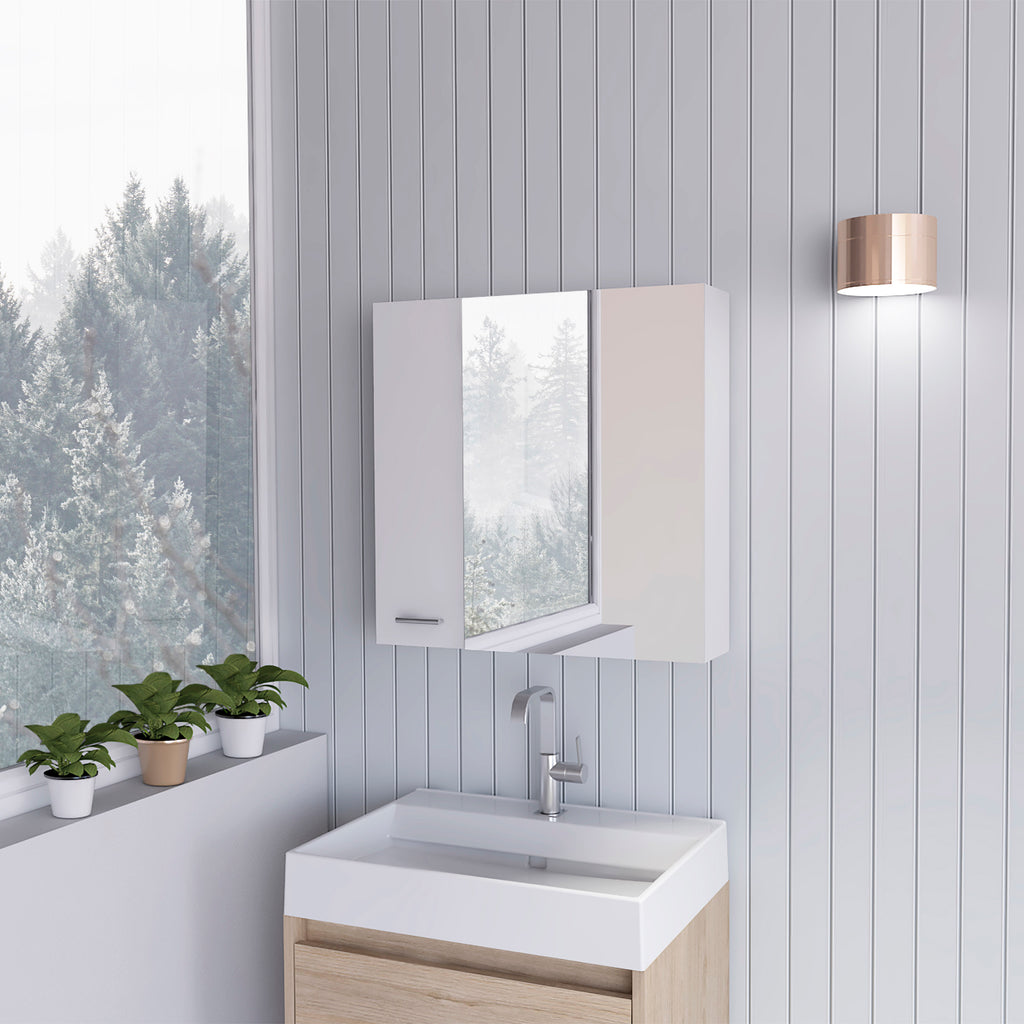 Sines Mirror Medicine Cabinet, With Four Internal Shelves, Double Door, Minimalist Bathroom Storage, White