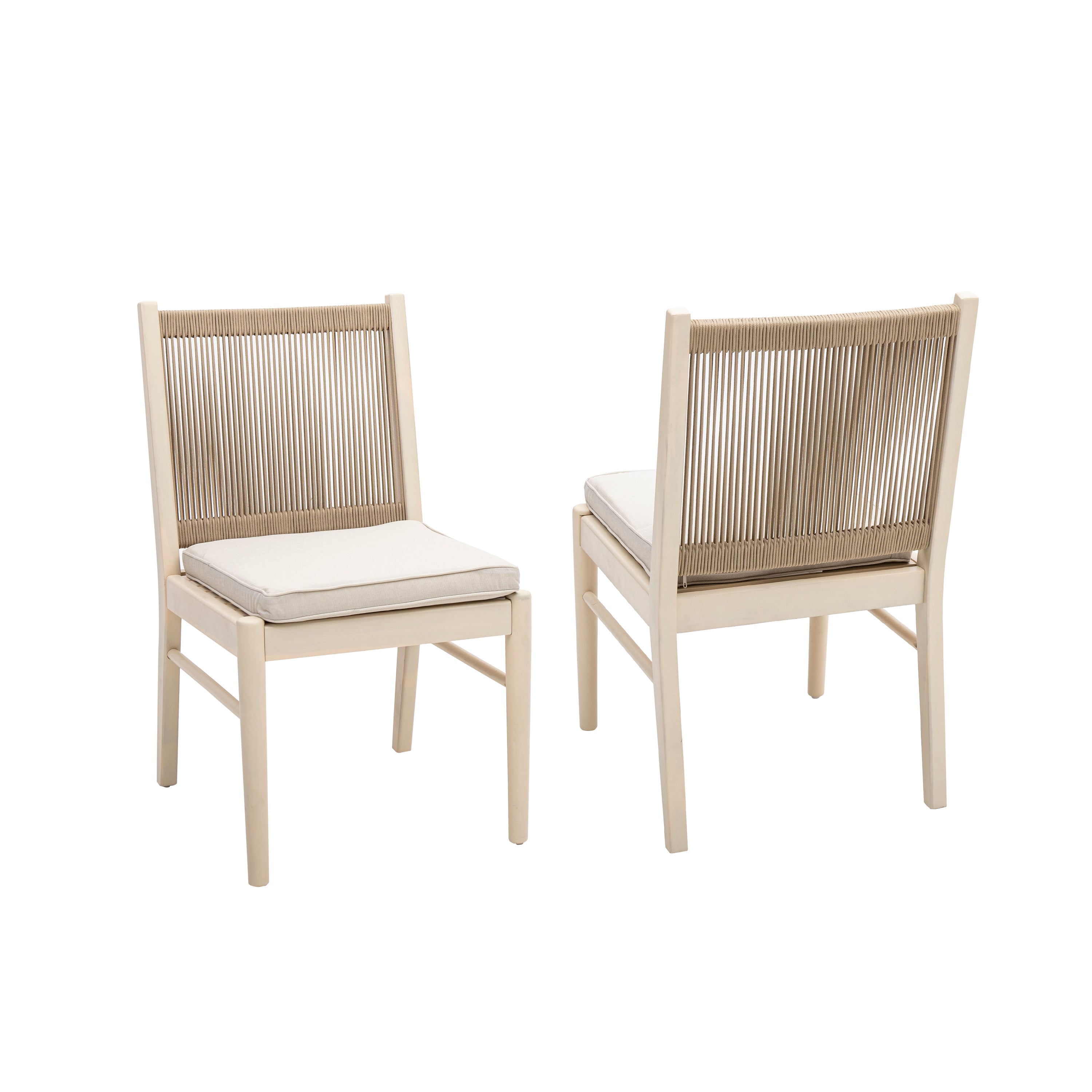 CORDOBA KD Dining Chair Set of 2 with Acacia Wood Frame and Water Repellent Fabric in Beige and Yellow