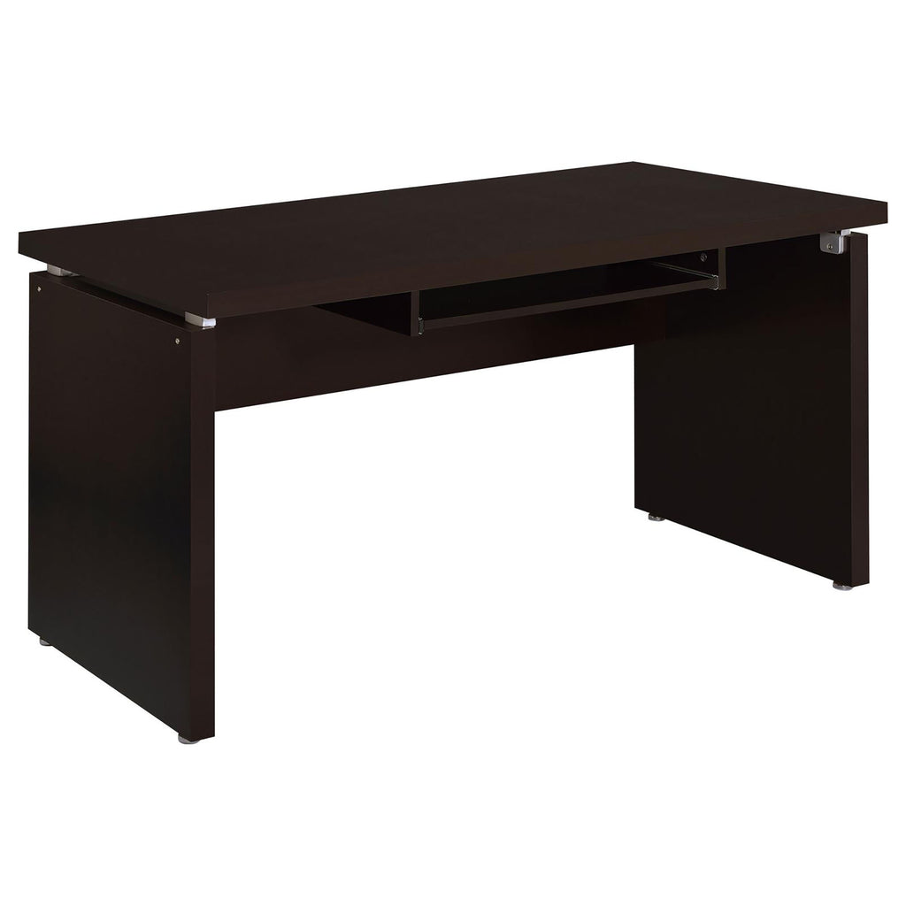 Cappuccino Floating Top Computer Desk with Pullout Keyboard Shelf, Brown Wood Finish, 55 x 27.5 x 30.75 Inches