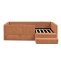 Twin Size Safe Cozy Kids Bed with Guardrails and Storage in Orange Boucle Fabric, 80.5''x44.5''x23''