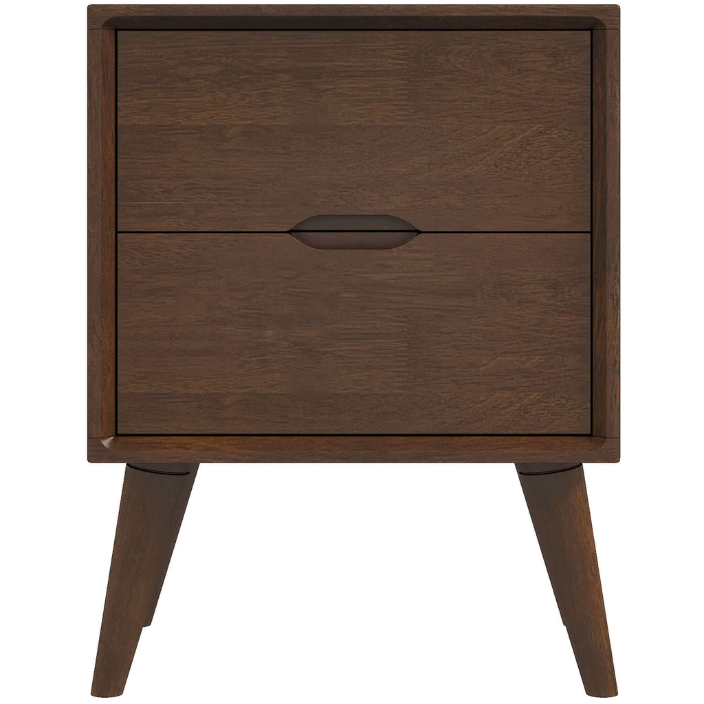 Alexandra Mid-Century Modern Night Stand with 2 Drawers in Walnut Brown Solid Wood 24.8'H x 17.7'W x 15.7'D