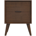 Alexandra Mid-Century Modern Night Stand with 2 Drawers in Walnut Brown Solid Wood 24.8'H x 17.7'W x 15.7'D