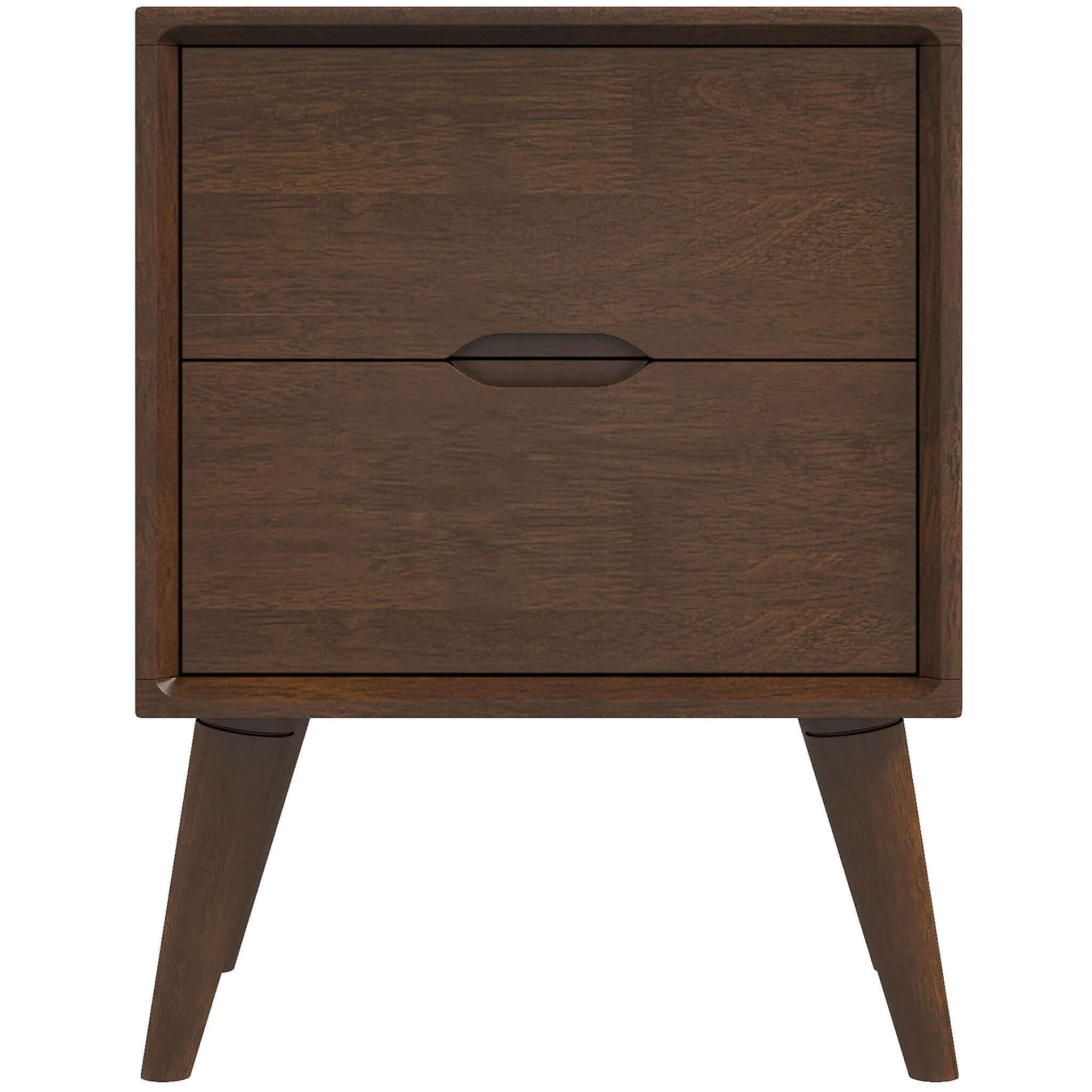 Alexandra Mid-Century Modern Night Stand with 2 Drawers in Walnut Brown Solid Wood 24.8'H x 17.7'W x 15.7'D