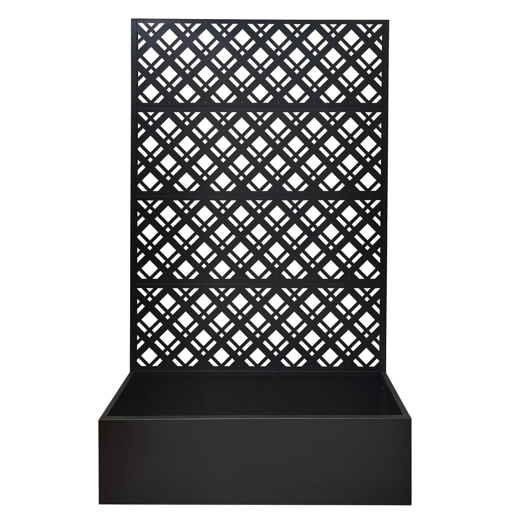 Rhombus Black Metal Planter Raised Garden Bed with Trellis 70.9in H x 43.3in W x 15.8in D for Climbing Plants Flowers Vegetables, Galvanized Iron with Drainage Holes