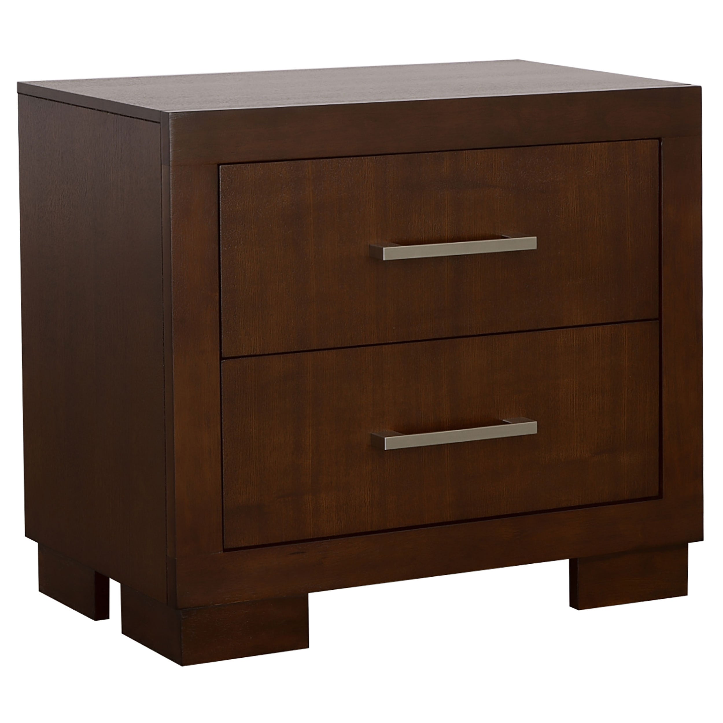 Polk Cappuccino 2-Drawer Nightstand with Warm Wood Finish and Slim Silver Handles