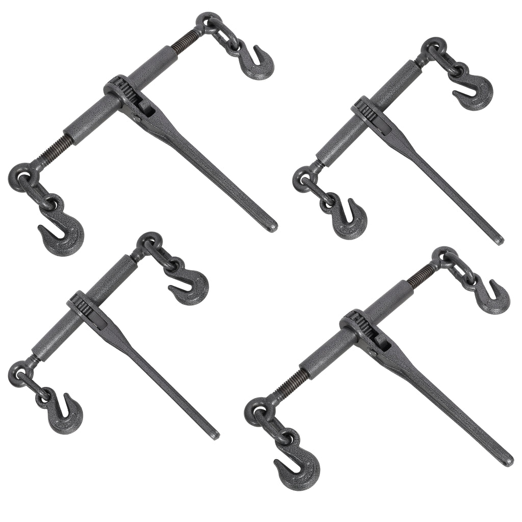 Heavy duty 3/8' – 1/2' Ratchet Binders, 9200lbs Working Load breaking, G70 Hooks Adjustable Length, 4-Pack, Black Hammertone color