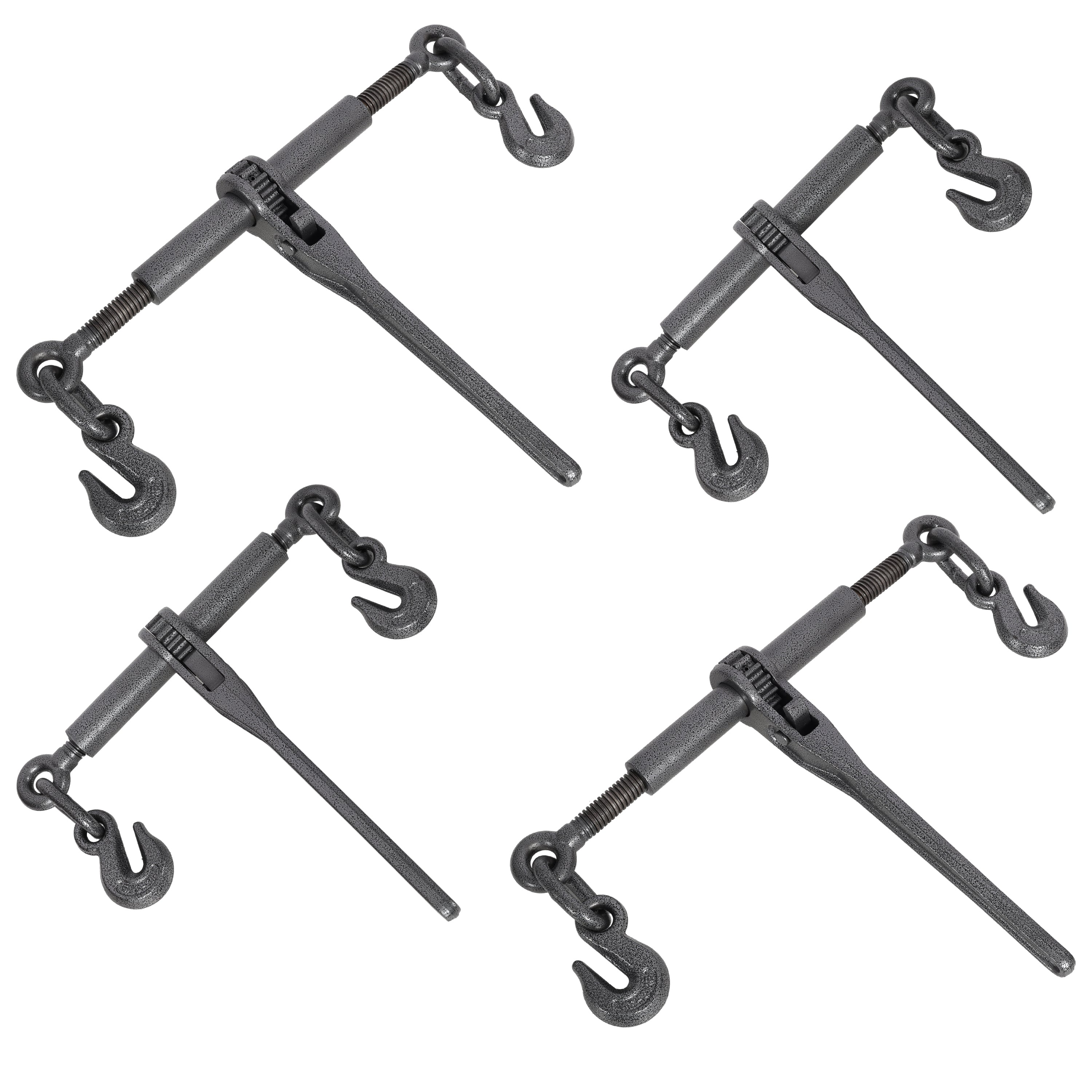 Heavy duty 3/8' – 1/2' Ratchet Binders, 9200lbs Working Load breaking, G70 Hooks Adjustable Length, 4-Pack, Black Hammertone color