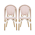 Outdoor PE Rattan and Aluminum French Bistro Chairs Set of 2 Rusted Red & White Bamboo Print Finish