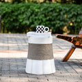 Outdoor Light Gray & Brown Retro Woven Rope & Fan-Base MGO Side Table – End Table for Home, Office, Living Room & Outdoor