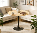 (Natural Wood Color) Round Table, ∅31.5'' Modern Dining Table, Dining Table,MDF Top and Steel Base Tulip Round Kitchen Table,Kitchen Table, Mid Century Coffee Table for Living Room, Oval Dining Table