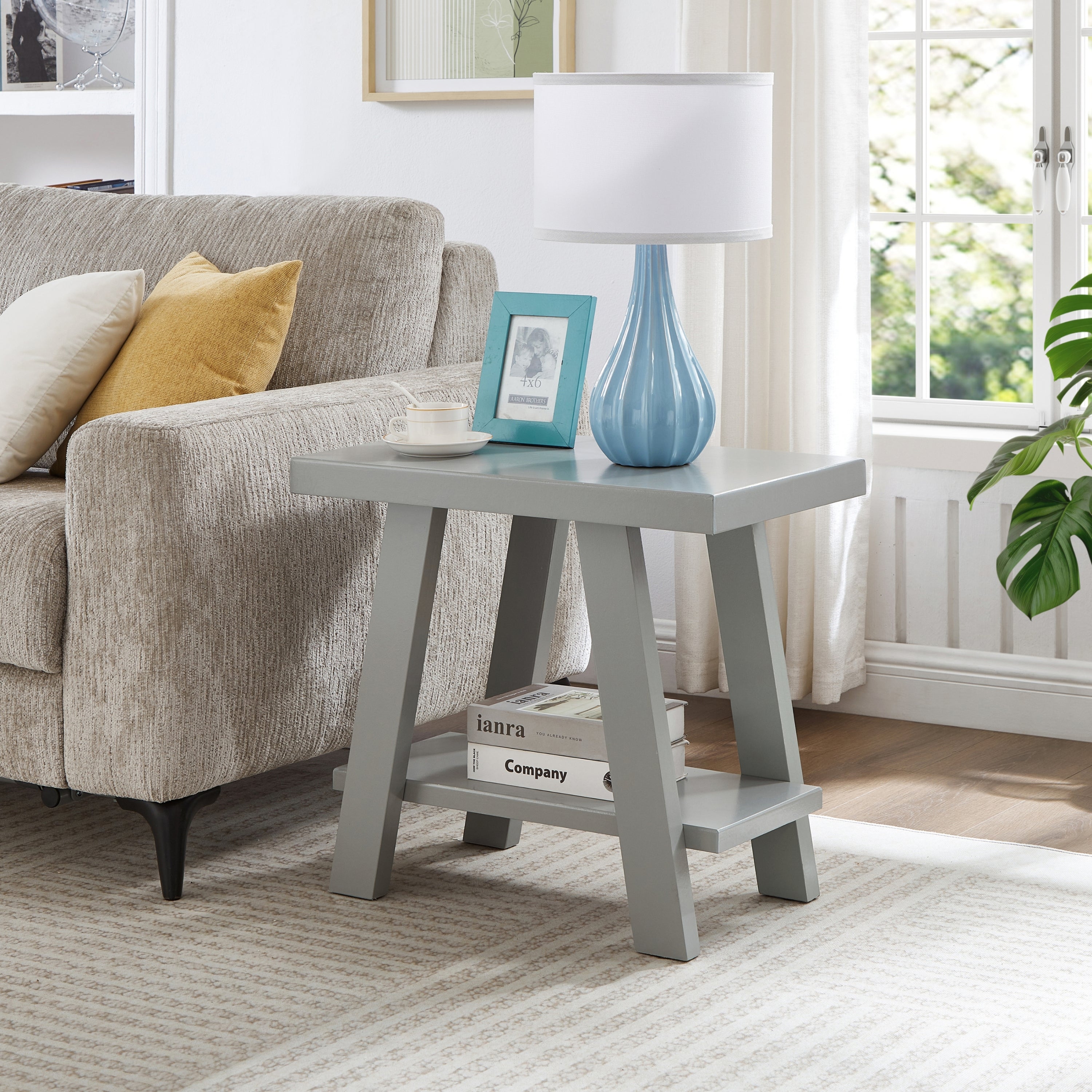 Athens Contemporary Wood Shelf Side Table in Gray