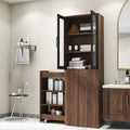 70.87' H Display Storage  Cabinet , 4 Tier multi-functional pull-out multi-tier storage shelf & 2 Glass Doors, Modern Wooden  Kitchen Pantry Cabinet for Living Room or Kitchen and Dinning Room