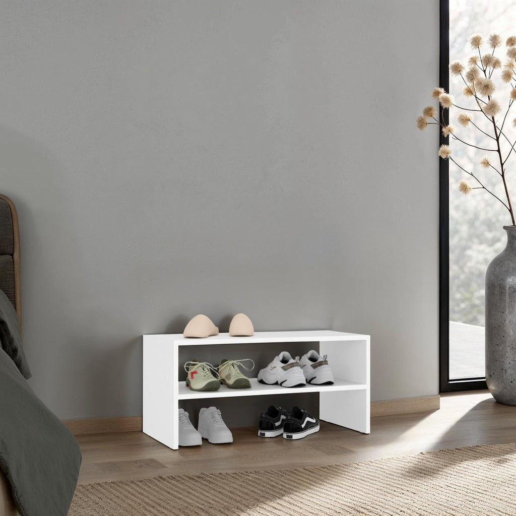 Silpa Small Shoe Rack with Three Open Shelves, Compact Modern Shoe Organizer for Entryway or Closet, 23.6 Wide, White