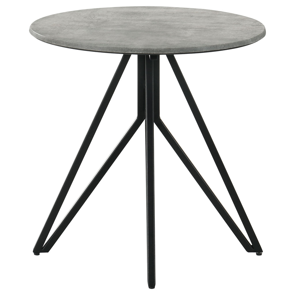 Hadi Cement and Gunmetal Round End Table: Modern Industrial Design with Sleek Round Shape, Grey Cement Finish, Wood and Metal Construction, 23.5 x 23.5 x 23.75 Inches