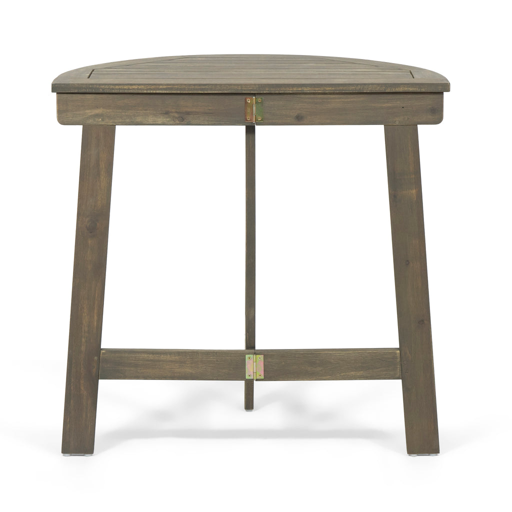 Outdoor Half-Round Folding Acacia Wood Bistro Table, Grey Finish, Compact and Durable