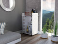 Dukat Bar Cart,Two Shelves, Six Built-in Wine Rack, Four Casters -White