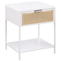 Duncan White 1-drawer Radio Weave Cane Metal Bedside Table in White with Black Powder-Coated Steel Frame and Engineered Wood Top