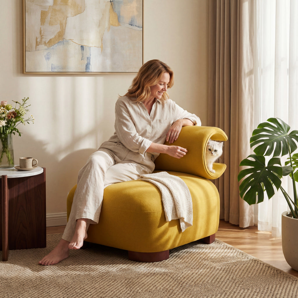 Modern Yellow Polyester Accent Chair for Living Room - Pet-Friendly, 330 lbs Weight Capacity, Stylish & Durable Design