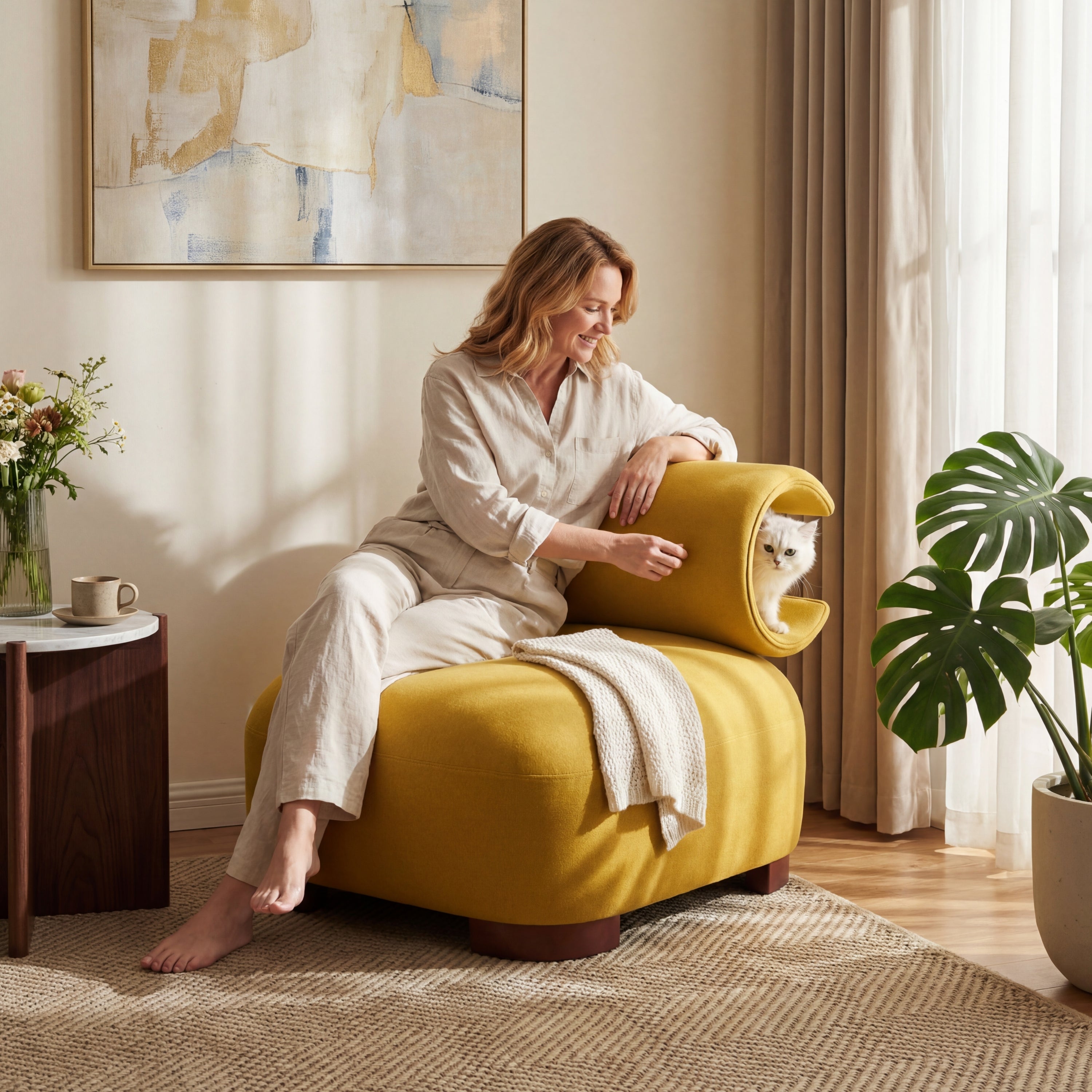 Modern Yellow Polyester Accent Chair for Living Room - Pet-Friendly, 330 lbs Weight Capacity, Stylish & Durable Design