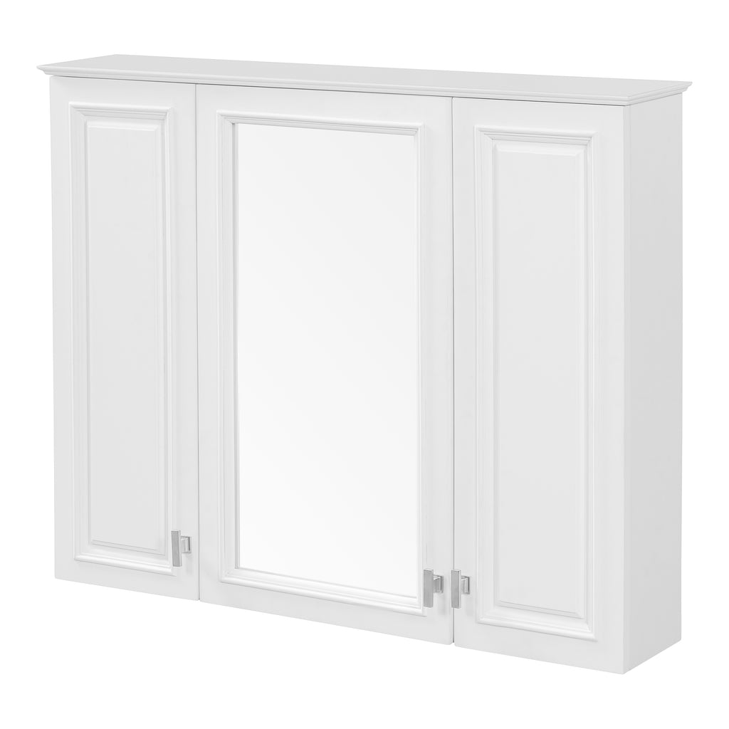 Modern 35 inch Wall-Mounted Mirror Cabinet with 5 Adjustable Shelves, White MDF & Wood Frame, Rectangular Storage for Bathroom or Bedroom