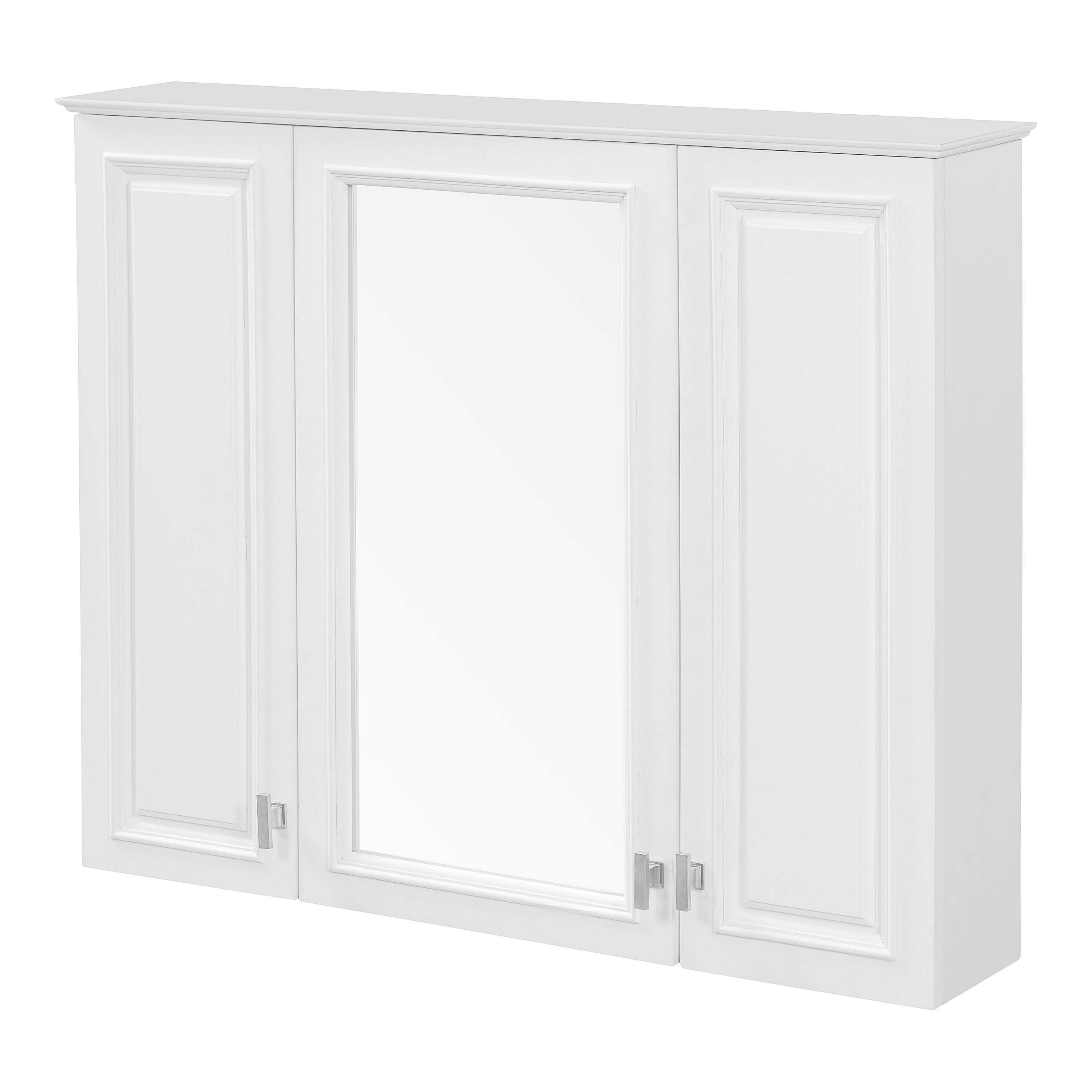 Modern 35 inch Wall-Mounted Mirror Cabinet with 5 Adjustable Shelves, White MDF & Wood Frame, Rectangular Storage for Bathroom or Bedroom