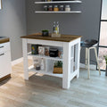 Cala Kitchen Island, Four Legs, Three Shelves  -White / Walnut