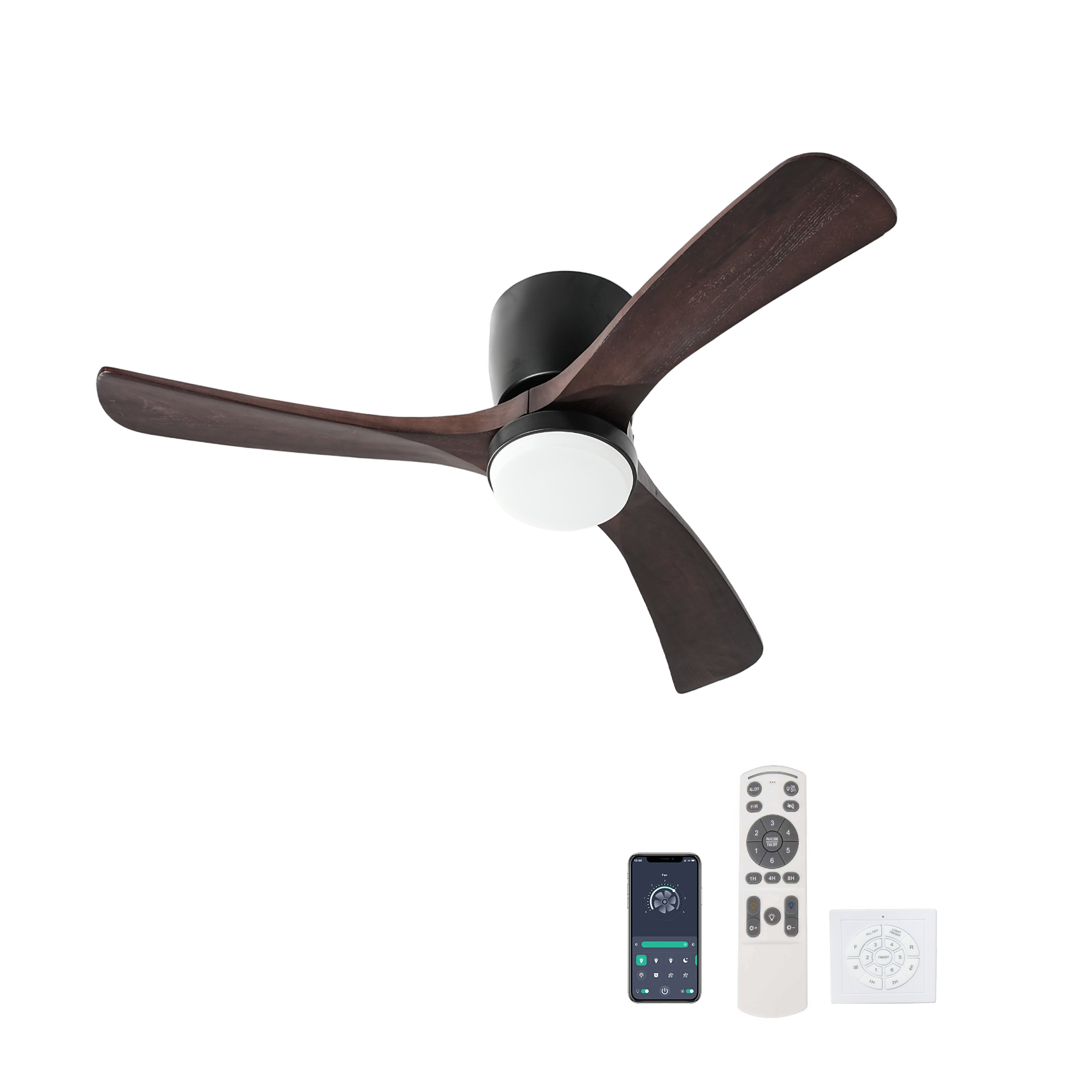42' Solid Wood Ceiling Fan with Light-Flush Mount, Dc Motor (Dark Purple Walnut)