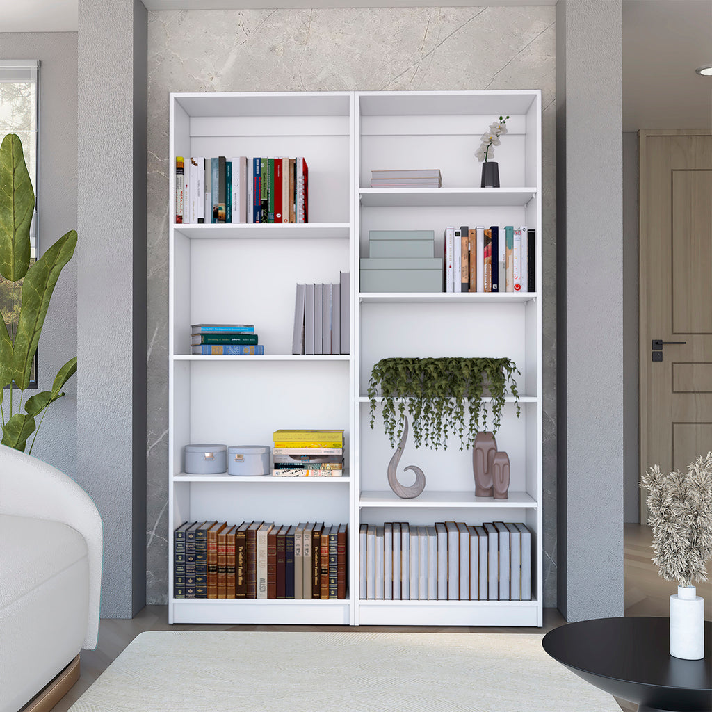 2 Piece Bookcase Living Room Set,  Storage Cabinet, 49' Wide and 9 Shelves Matt Gray / White