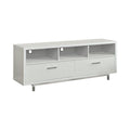 Modern White 60-inch Drawer Storage TV Console with Chrome Legs and Open Cubbies - Wood Finish