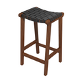 James Mid-Century Modern Genuine Black Leather Counter Stool 23.6' Height Solid Wood