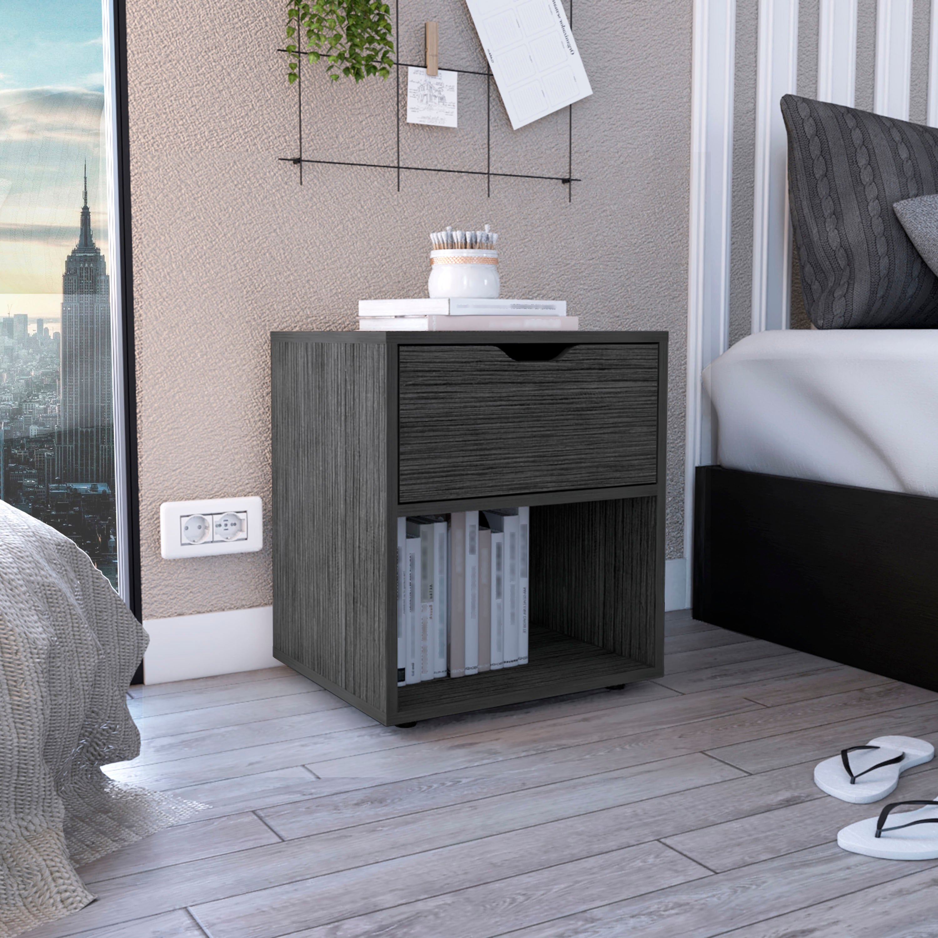Aberdeeen 19.7-Inch High Nightstand End Table with Open Shelf