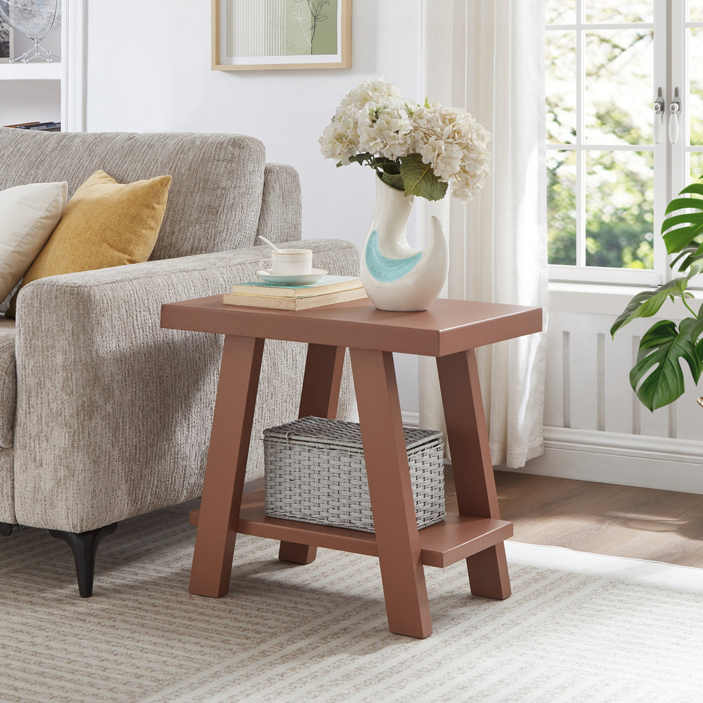 Athens Contemporary Wood Shelf Side Table in Red