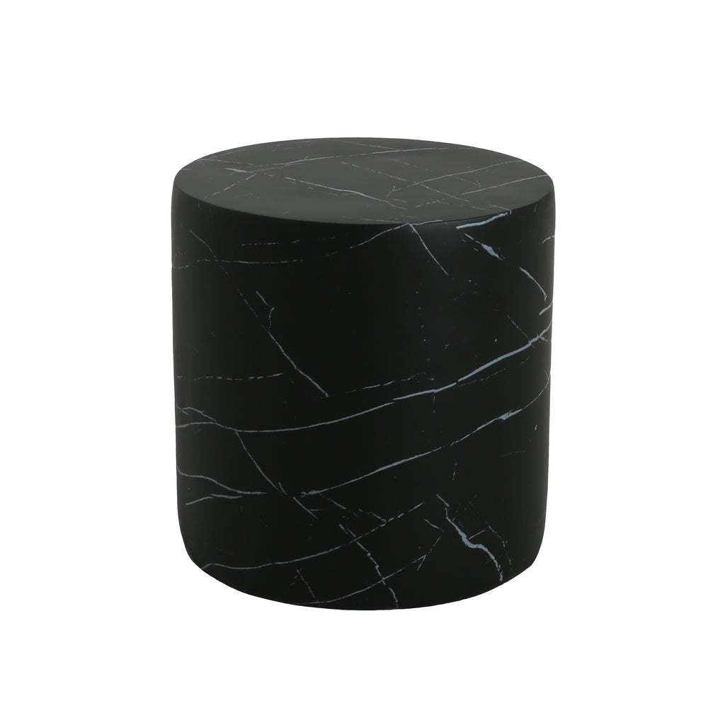 Contemporary Outdoor Lightweight Concrete MGO Side/End Table with Black Marble Finish for Living Room or Patio