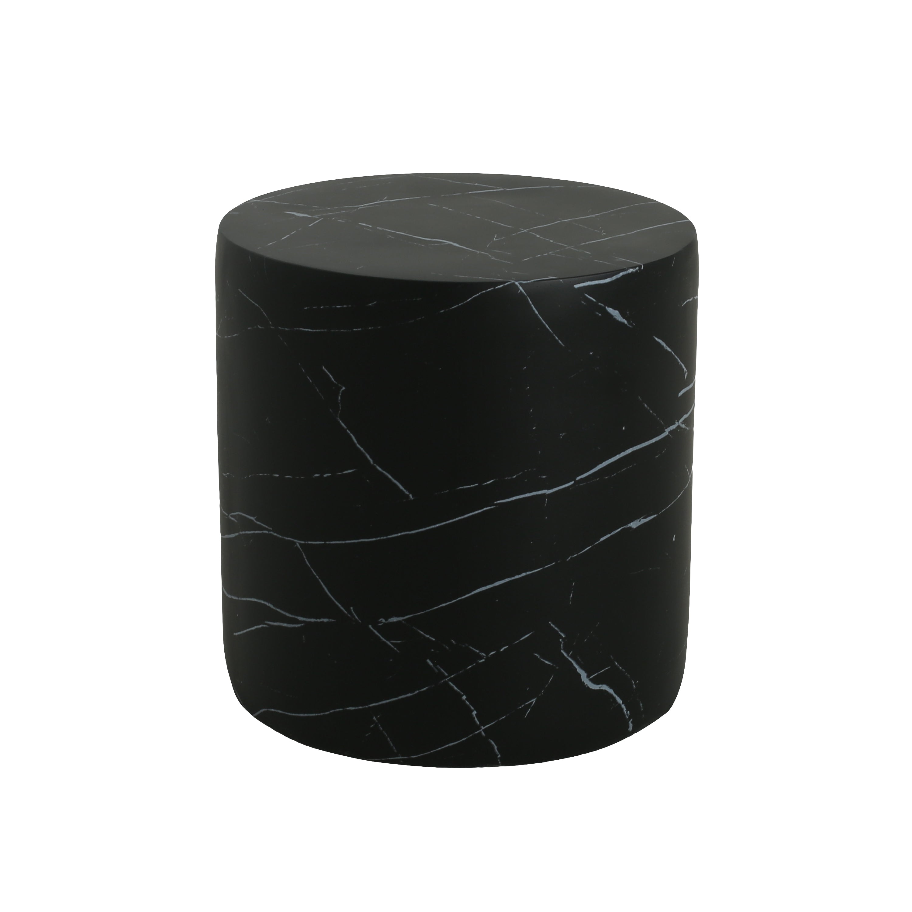 Contemporary Outdoor Lightweight Concrete MGO Side/End Table with Black Marble Finish for Living Room or Patio