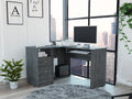 Mix L-Shaped Desk, Keyboard Tray, Two Drawers, Single Open Shelf -Smokey Oak