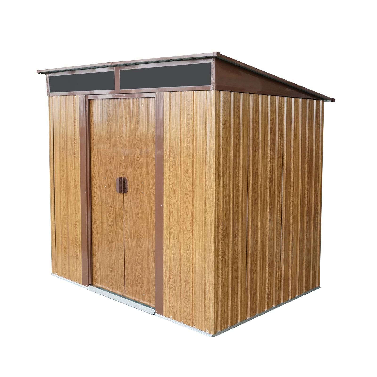 Coffee Outdoor Metal Storage Shed with Transparent Plate and Foundation for Backyard Garden Patio 6ft x 5ft